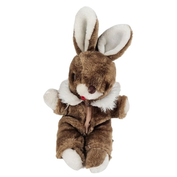 Vintage Amscan Bunny Rabbit Stuffed Animal Plush Beige Brown Zip Jumpsuit - Picture 6 of 9